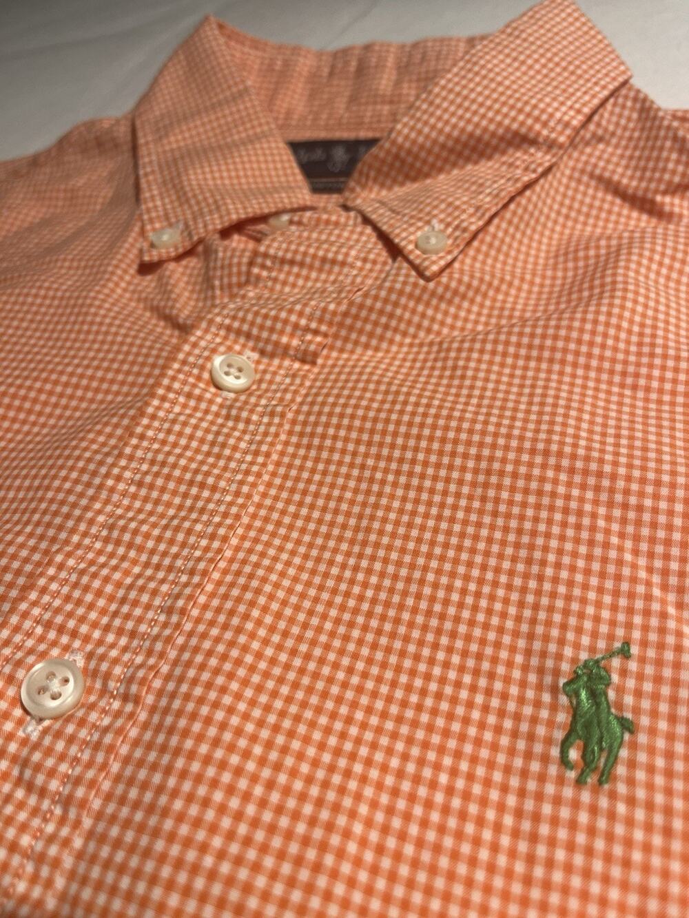 Polo Ralph Lauren Men’s M Orange Gingham Check Button Down Shirt Custom Fit Pony